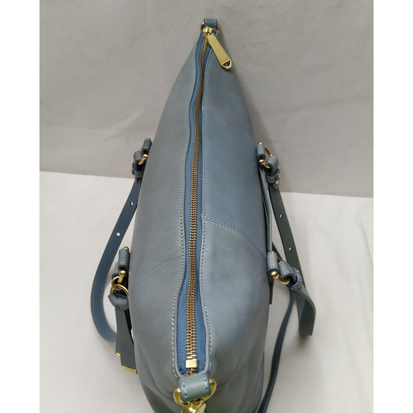 Brahmin Delaney Blue Leather Double Closure Satchel Bag - Picture 10 of 16